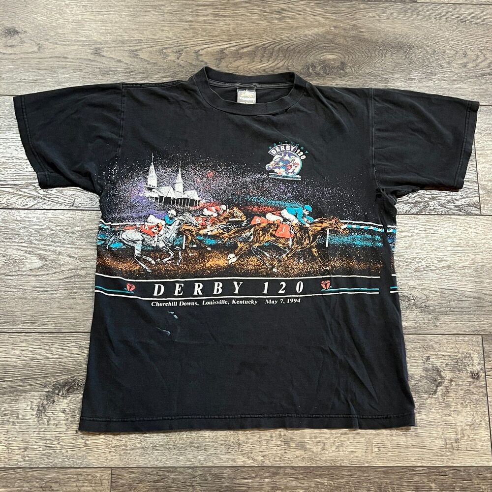Vintage 90s Kentucky Derby 120 American Thunder AOP Tee Shirt USA - Men's Large